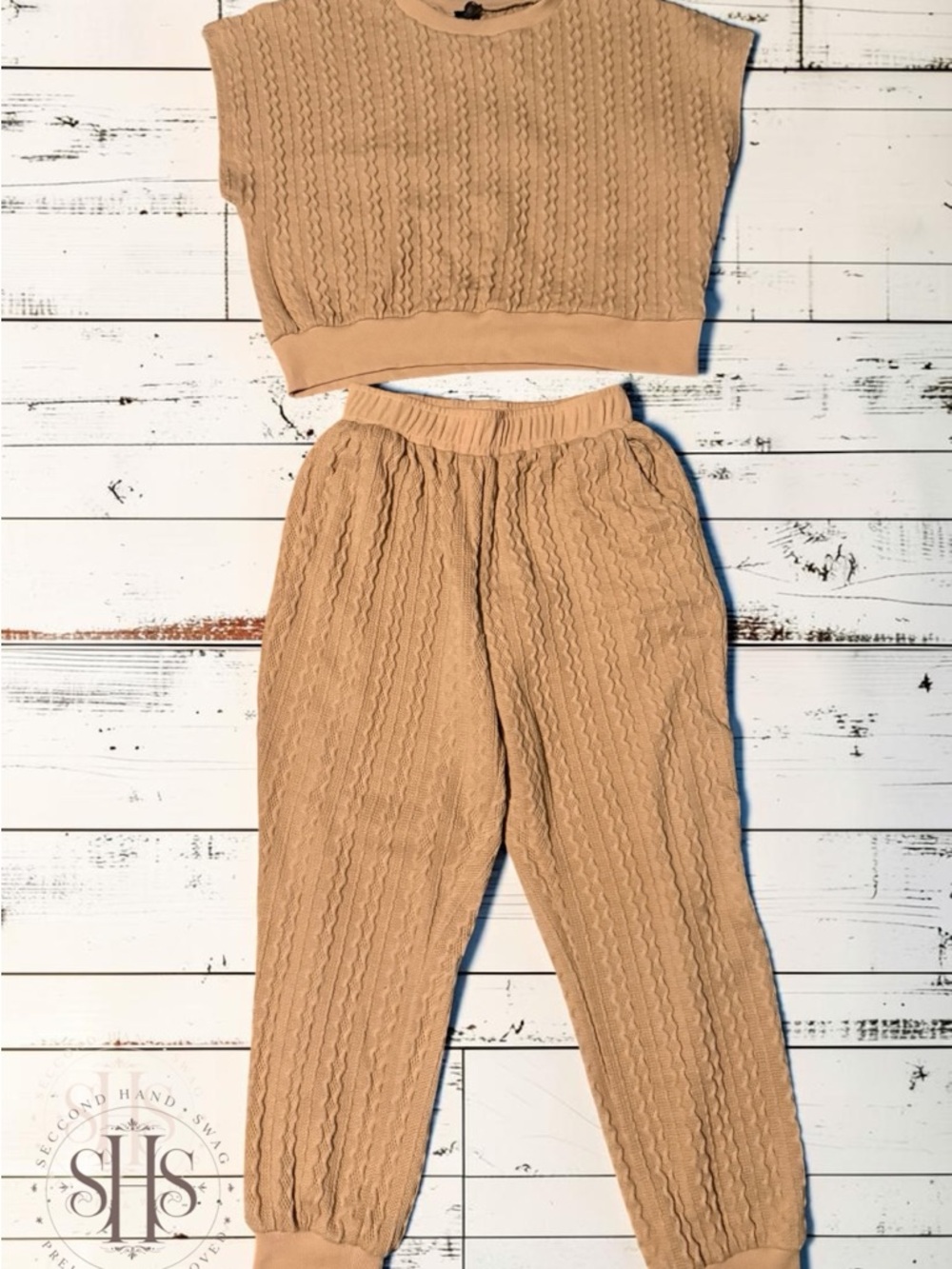 Cable-Knit Joggers in Beige - Women's Cozy Sweatpants